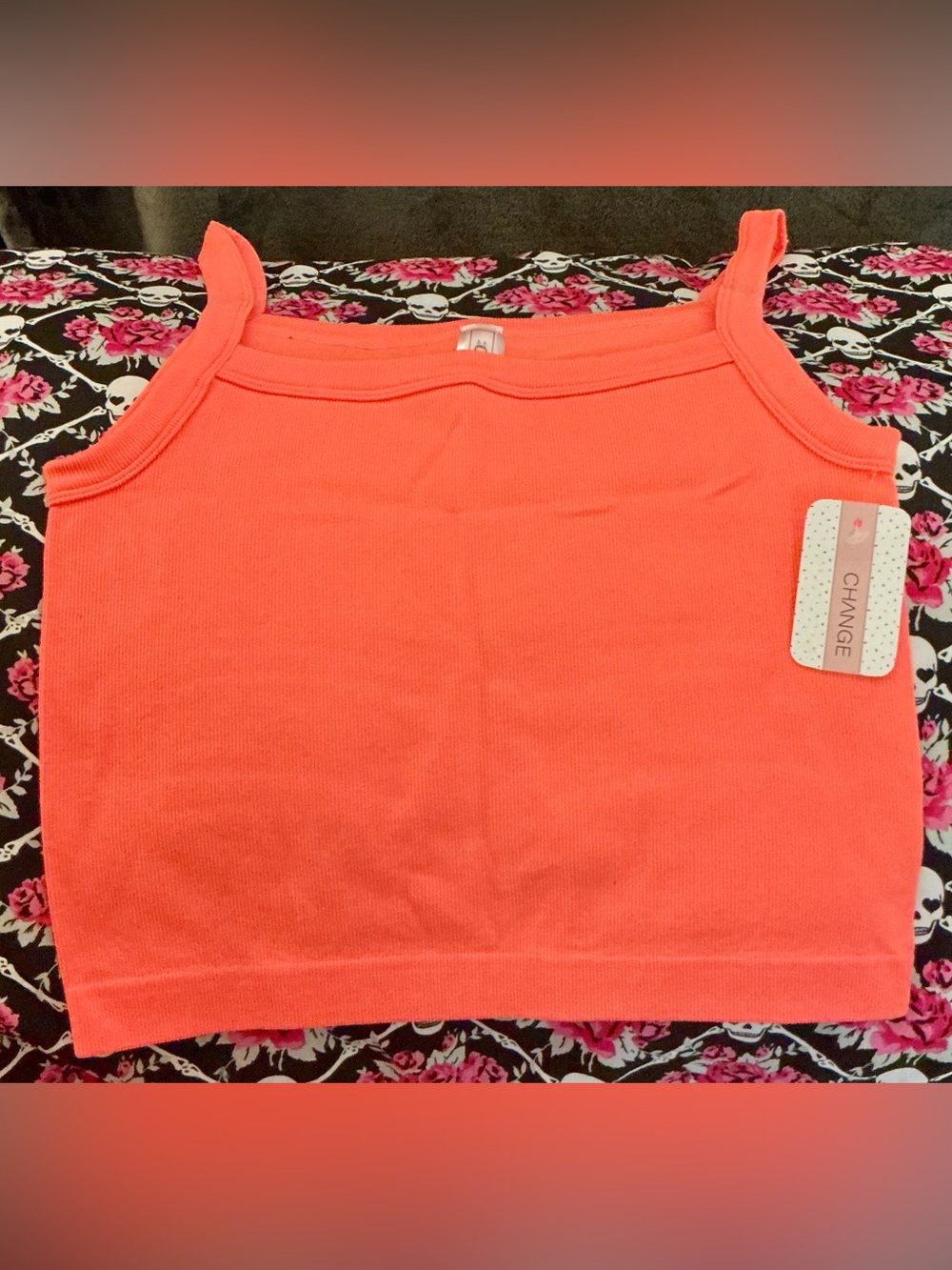 CHNGE NEON ORANGE Ribbed Square-Neck Crop Tank